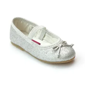 L'Amour Girls Glitter Silver Ballet Flats